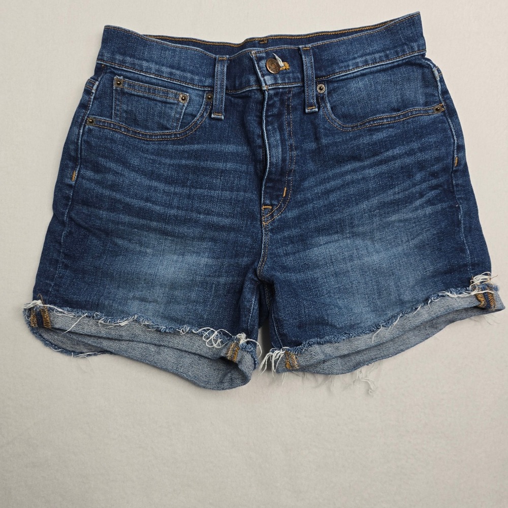 J.Crew Womens Dark‎ Wash Denim Frayed Hem High Rise Jean Shorts - Size 26